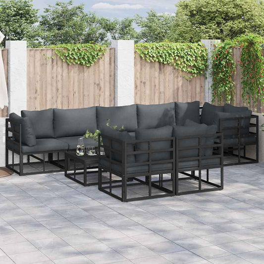 Garten-Sofa-Set mit Kissen 8 pcs Schwarz Aluminium