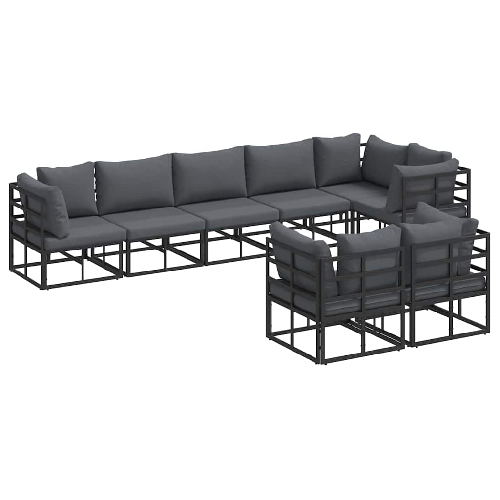 Garten-Sofa-Set mit Kissen 8 pcs Schwarz Aluminium