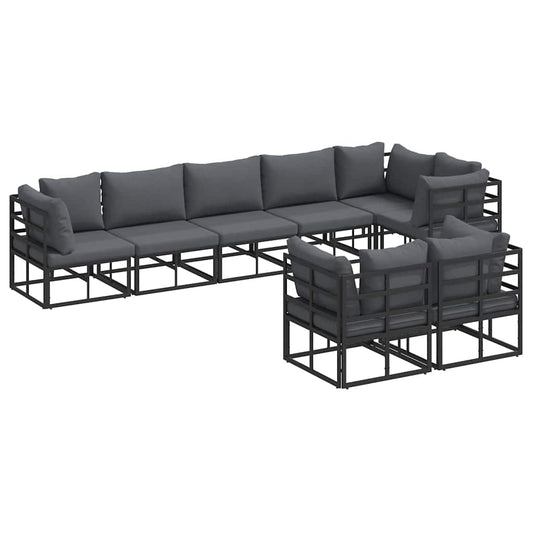 Garten-Sofa-Set mit Kissen 8 pcs Schwarz Aluminium