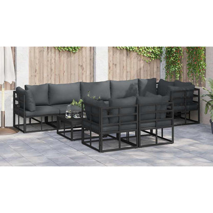 Garten-Sofa-Set mit Kissen 9 pcs Schwarz Aluminium