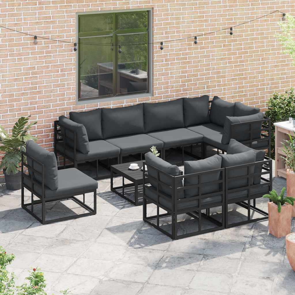 Garten-Sofa-Set mit Kissen 9 pcs Schwarz Aluminium