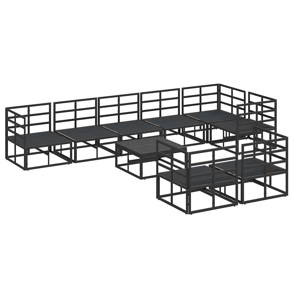 Garten-Sofa-Set mit Kissen 9 pcs Schwarz Aluminium