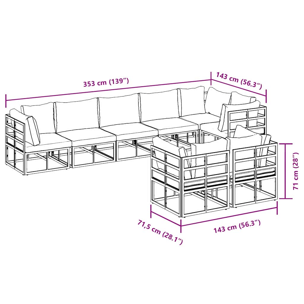 Garten-Sofa-Set mit Kissen 9 pcs Schwarz Aluminium