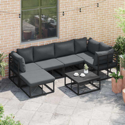 Garten-Sofa-Set mit Kissen 6 pcs Schwarz Aluminium