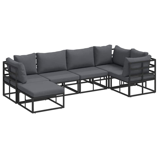 Garten-Sofa-Set mit Kissen 6 pcs Schwarz Aluminium