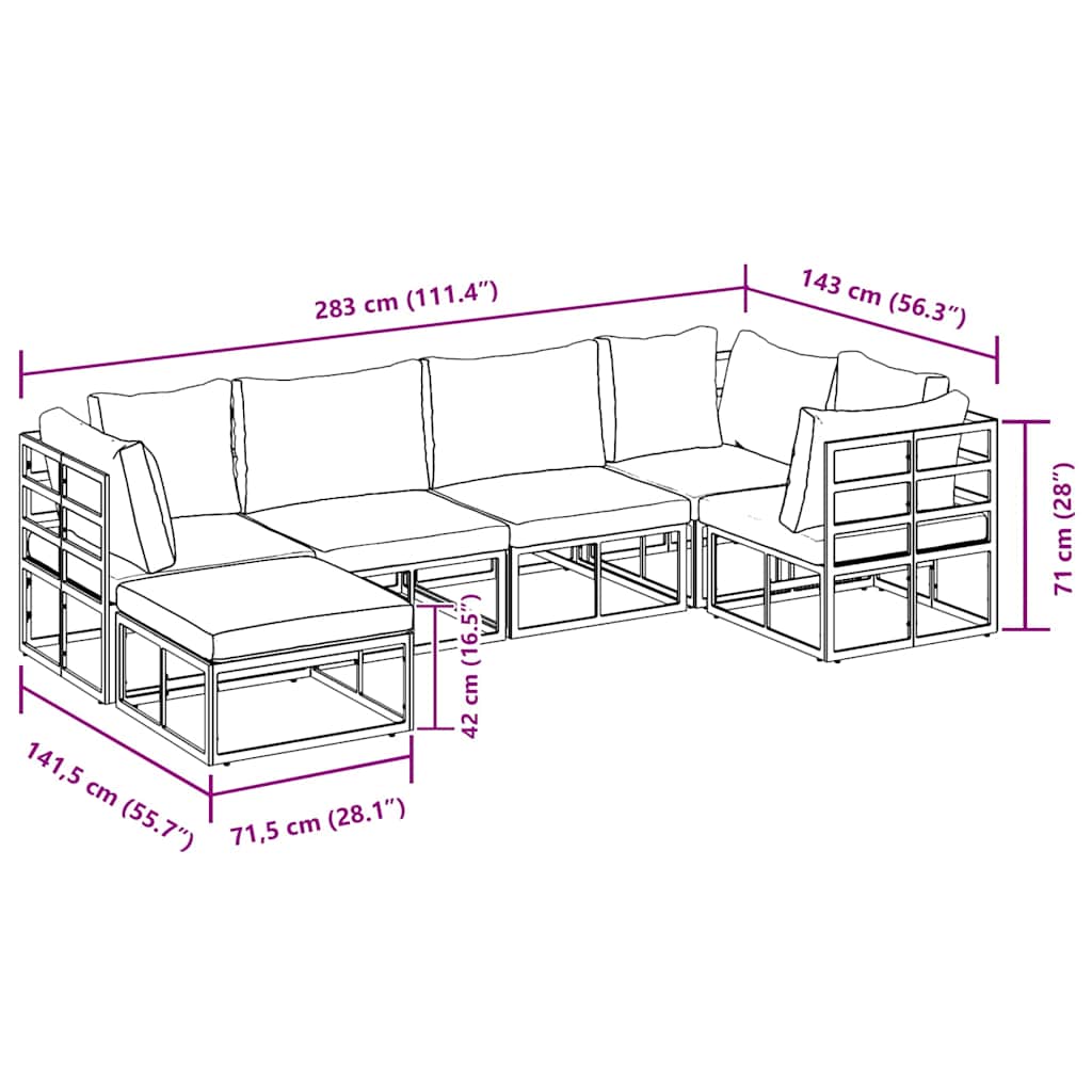 Garten-Sofa-Set mit Kissen 6 pcs Schwarz Aluminium