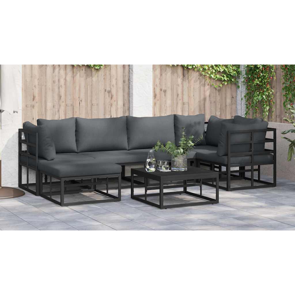 Garten-Sofa-Set mit Kissen 7 pcs Schwarz Aluminium