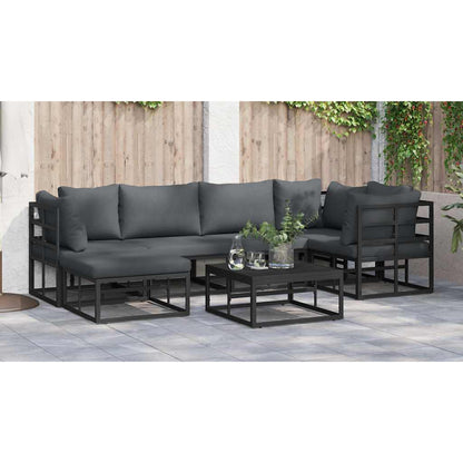 Garten-Sofa-Set mit Kissen 7 pcs Schwarz Aluminium