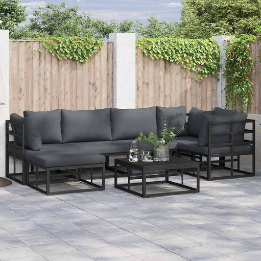 Garten-Sofa-Set mit Kissen 7 pcs Schwarz Aluminium