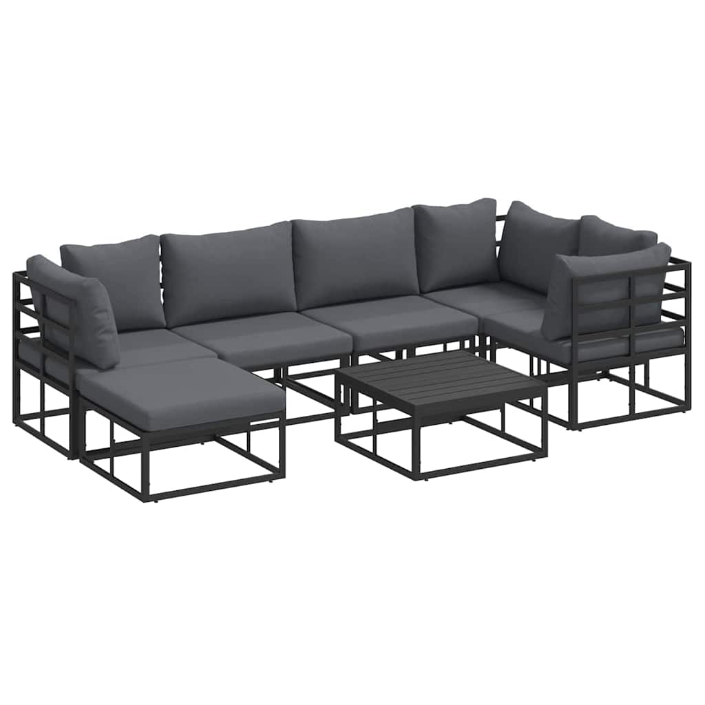 Garten-Sofa-Set mit Kissen 7 pcs Schwarz Aluminium