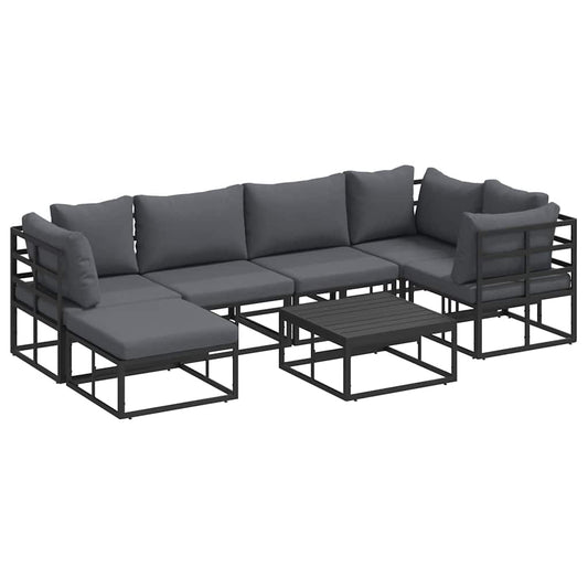 Garten-Sofa-Set mit Kissen 7 pcs Schwarz Aluminium