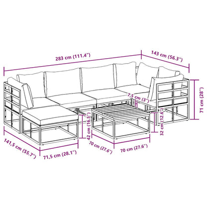 Garten-Sofa-Set mit Kissen 7 pcs Schwarz Aluminium
