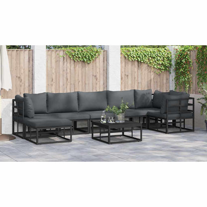 Garten-Sofa-Set mit Kissen 7 pcs Schwarz Aluminium