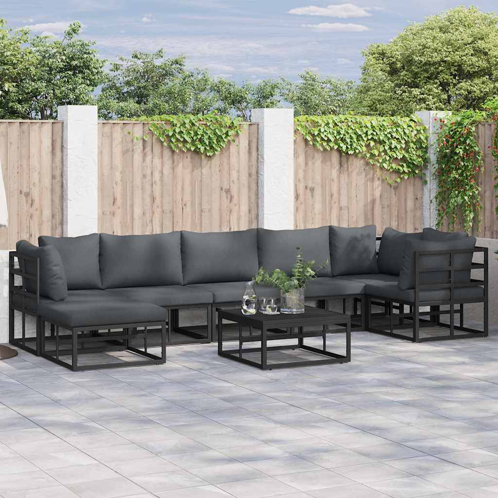 Garten-Sofa-Set mit Kissen 7 pcs Schwarz Aluminium