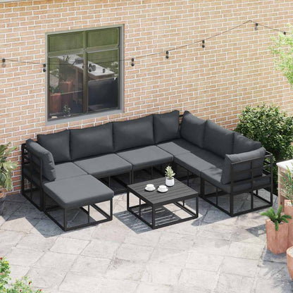 Garten-Sofa-Set mit Kissen 7 pcs Schwarz Aluminium