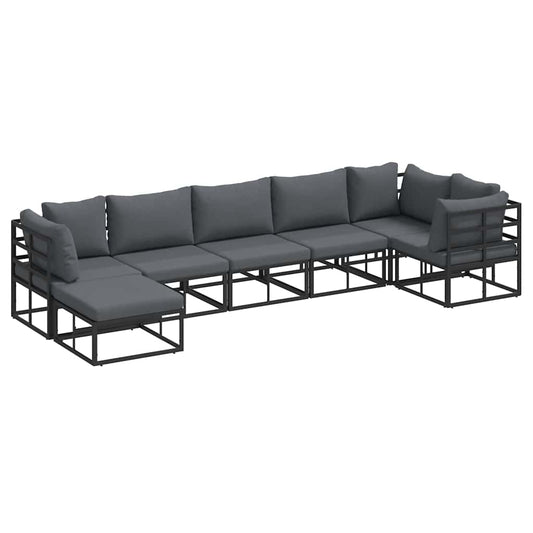 Garten-Sofa-Set mit Kissen 7 pcs Schwarz Aluminium