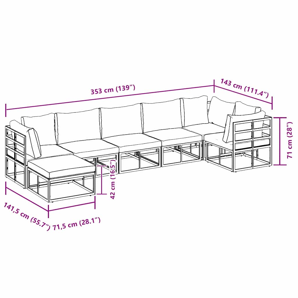Garten-Sofa-Set mit Kissen 7 pcs Schwarz Aluminium