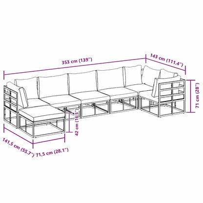 Garten-Sofa-Set mit Kissen 7 pcs Schwarz Aluminium