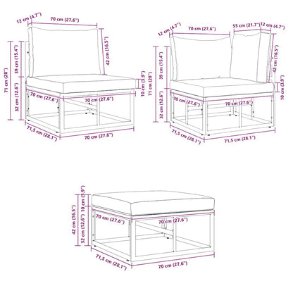 Garten-Sofa-Set mit Kissen 7 pcs Schwarz Aluminium