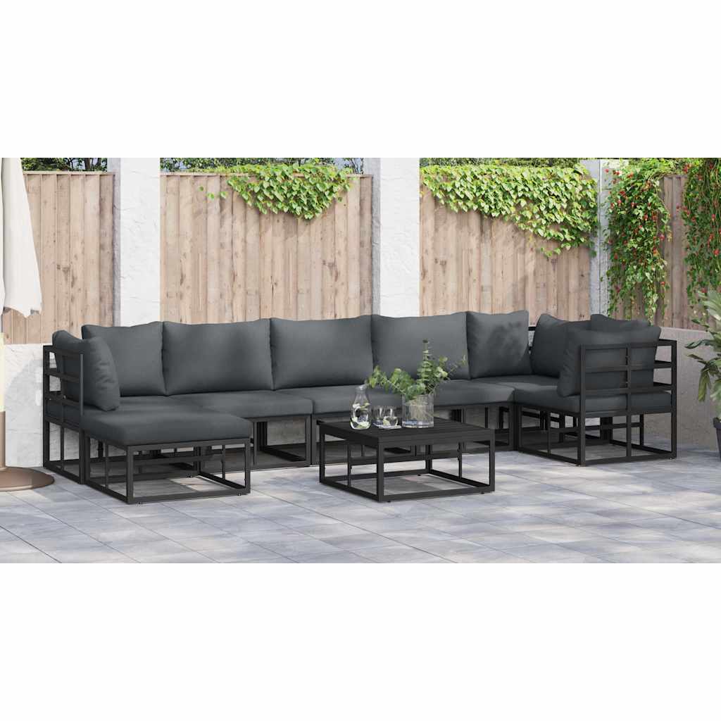 Garten-Sofa-Set mit Kissen 8 pcs Schwarz Aluminium