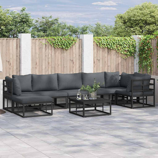 Garten-Sofa-Set mit Kissen 8 pcs Schwarz Aluminium