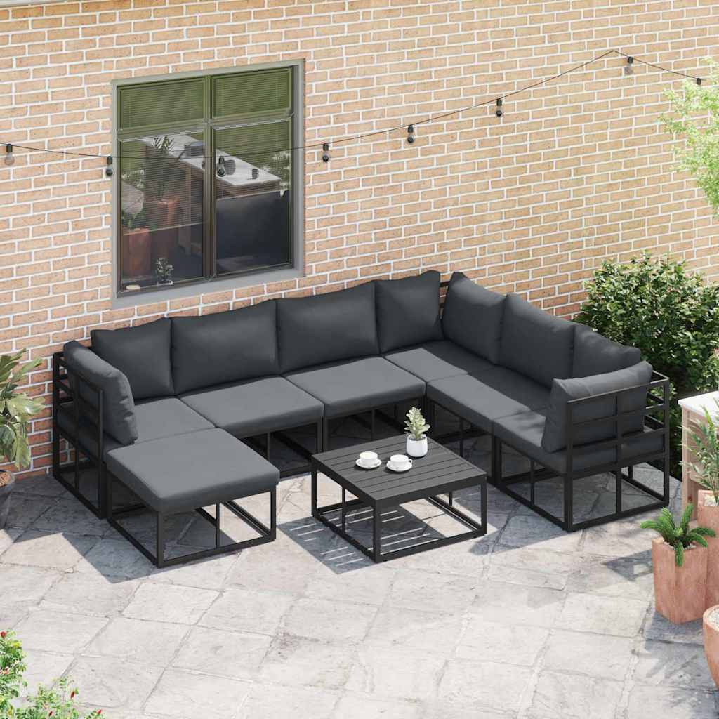 Garten-Sofa-Set mit Kissen 8 pcs Schwarz Aluminium