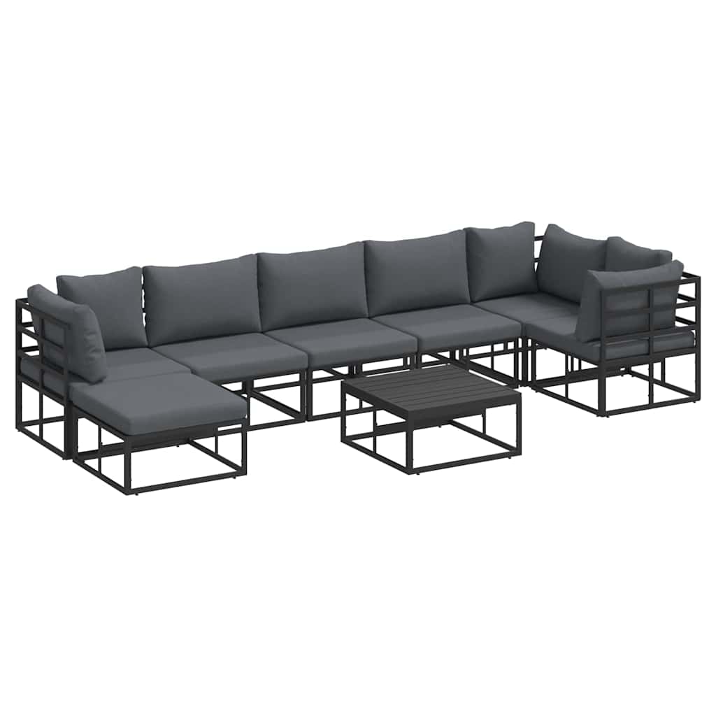 Garten-Sofa-Set mit Kissen 8 pcs Schwarz Aluminium