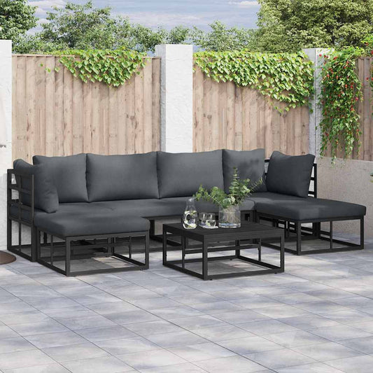 Garten-Sofa-Set mit Kissen 6 pcs Schwarz Aluminium