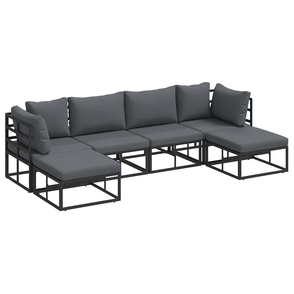 Garten-Sofa-Set mit Kissen 6 pcs Schwarz Aluminium