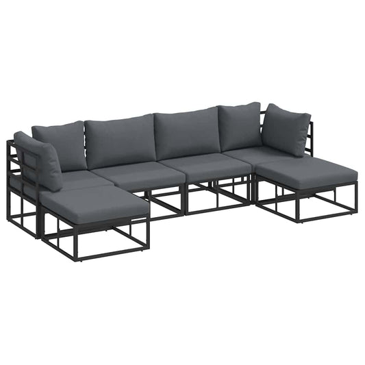 Garten-Sofa-Set mit Kissen 6 pcs Schwarz Aluminium