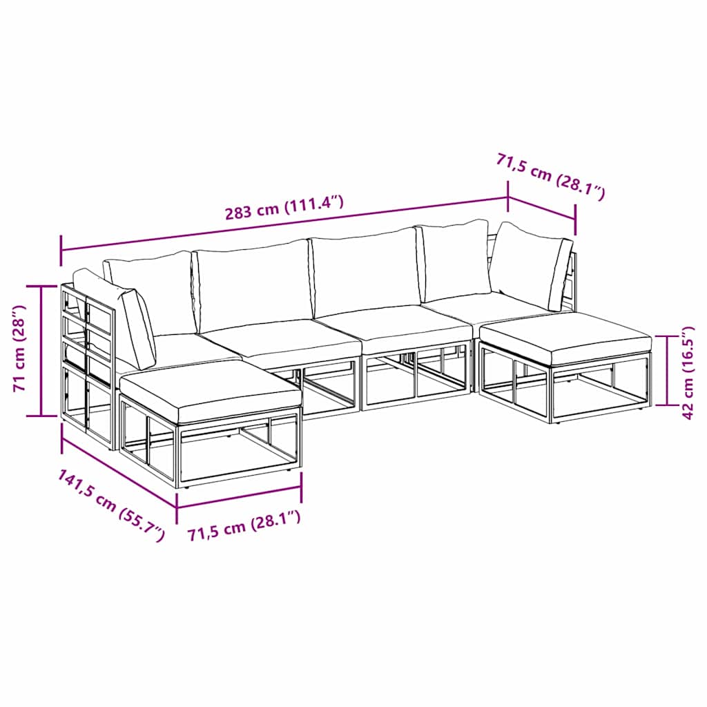 Garten-Sofa-Set mit Kissen 6 pcs Schwarz Aluminium