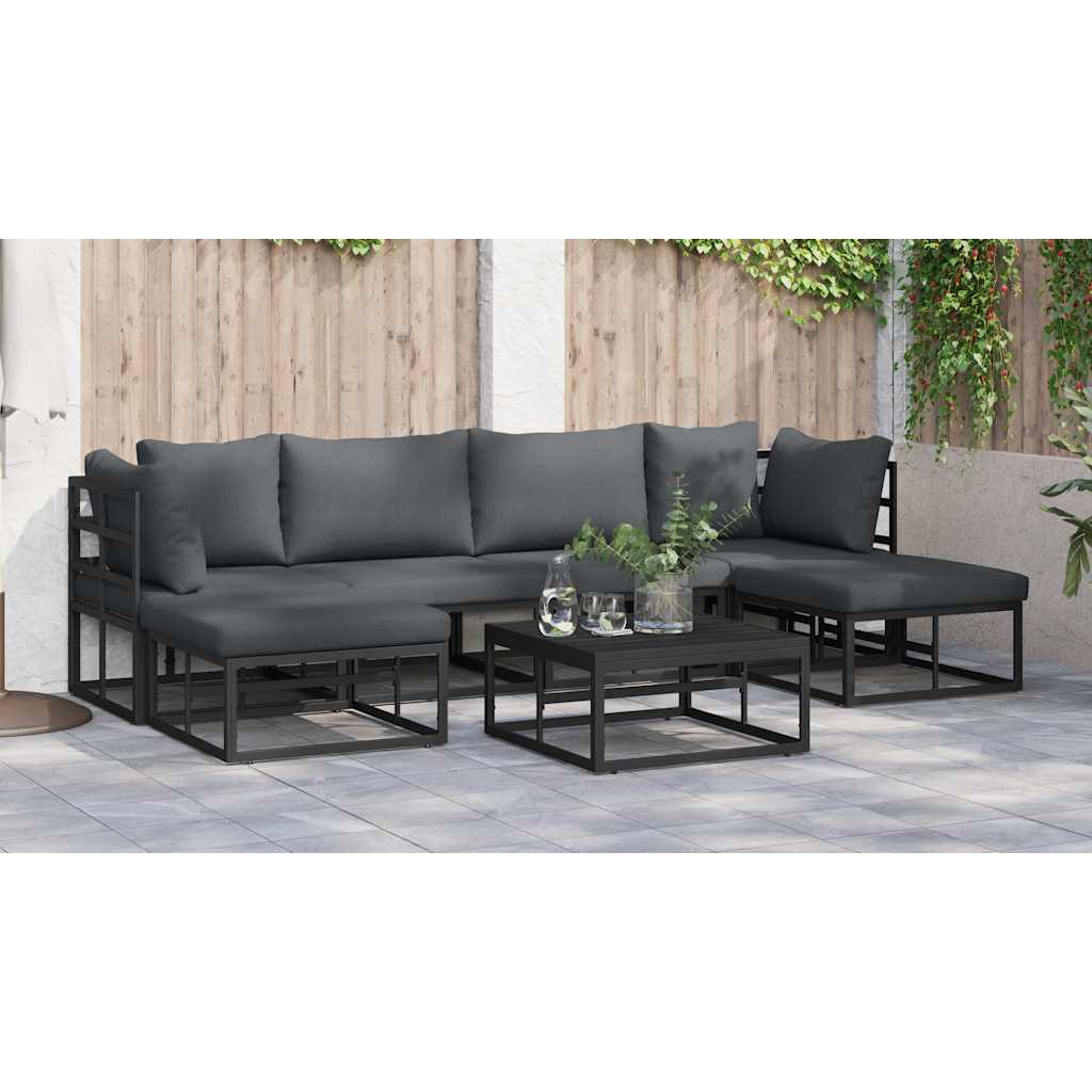 Garten-Sofa-Set mit Kissen 7 pcs Schwarz Aluminium