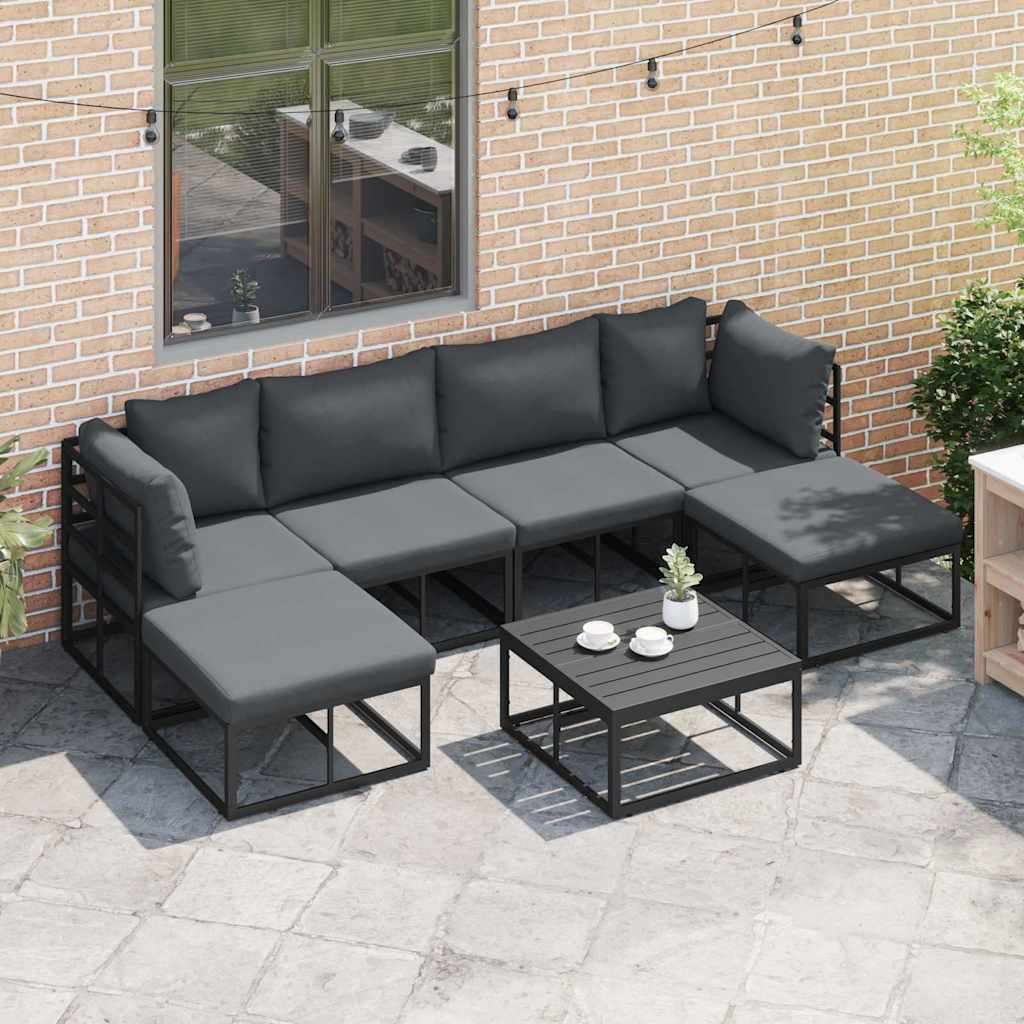 Garten-Sofa-Set mit Kissen 7 pcs Schwarz Aluminium