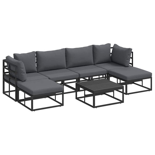 Garten-Sofa-Set mit Kissen 7 pcs Schwarz Aluminium
