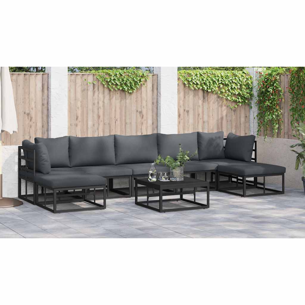 Garten-Sofa-Set mit Kissen 7 pcs Schwarz Aluminium