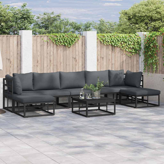 Garten-Sofa-Set mit Kissen 7 pcs Schwarz Aluminium