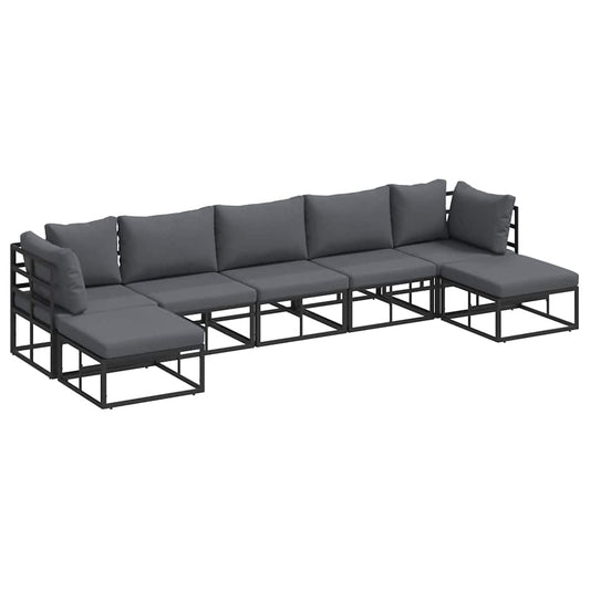 Garten-Sofa-Set mit Kissen 7 pcs Schwarz Aluminium