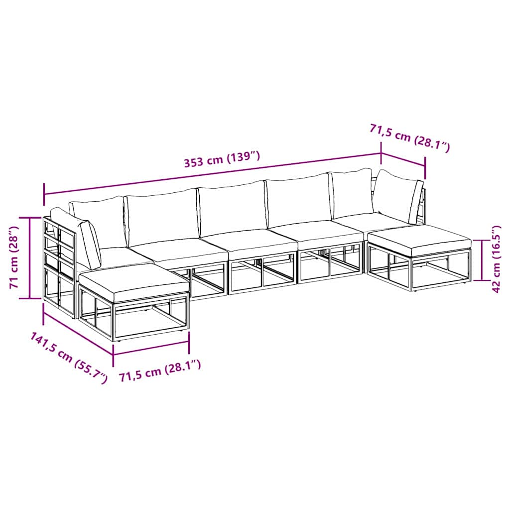 Garten-Sofa-Set mit Kissen 7 pcs Schwarz Aluminium