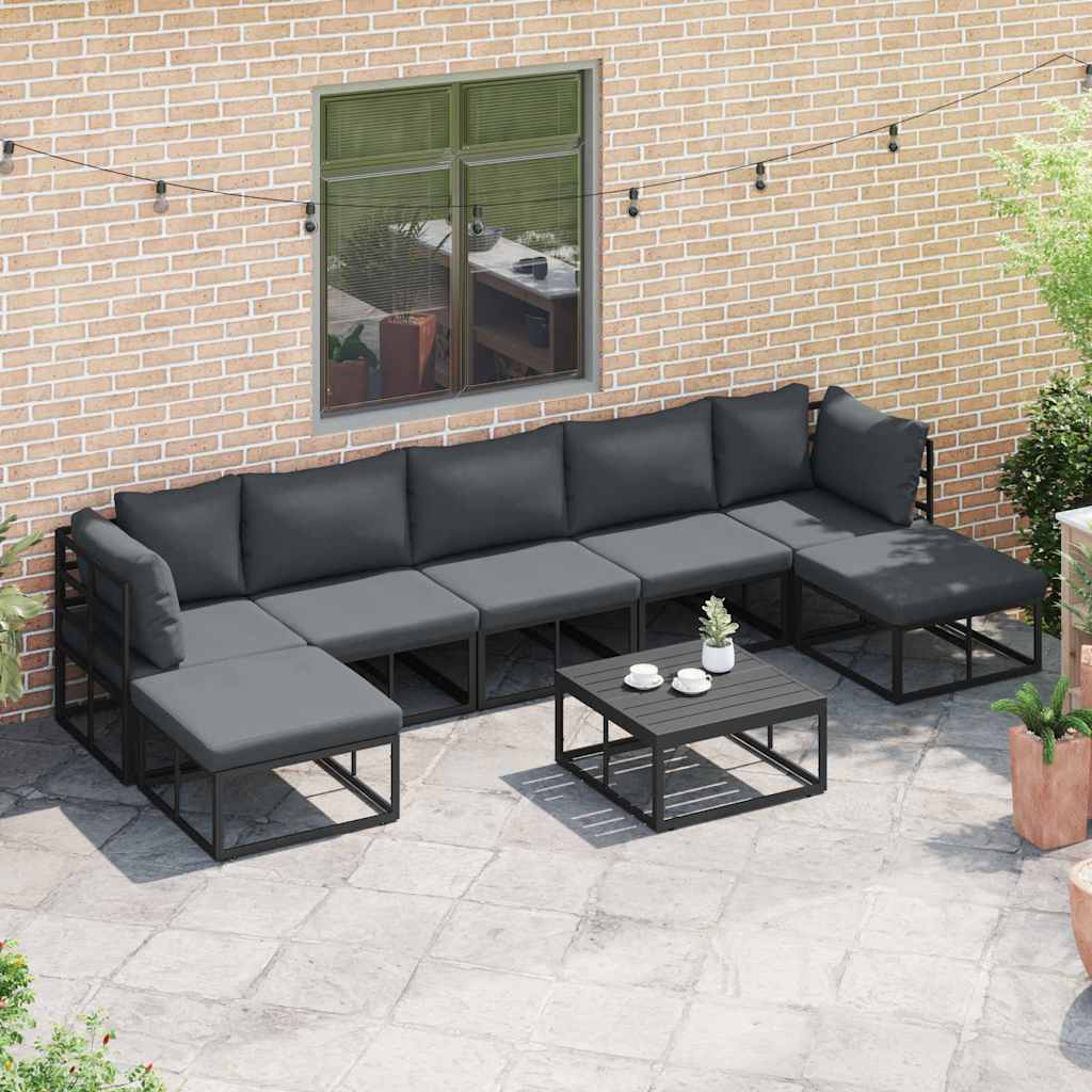 Garten-Sofa-Set mit Kissen 8 pcs Schwarz Aluminium