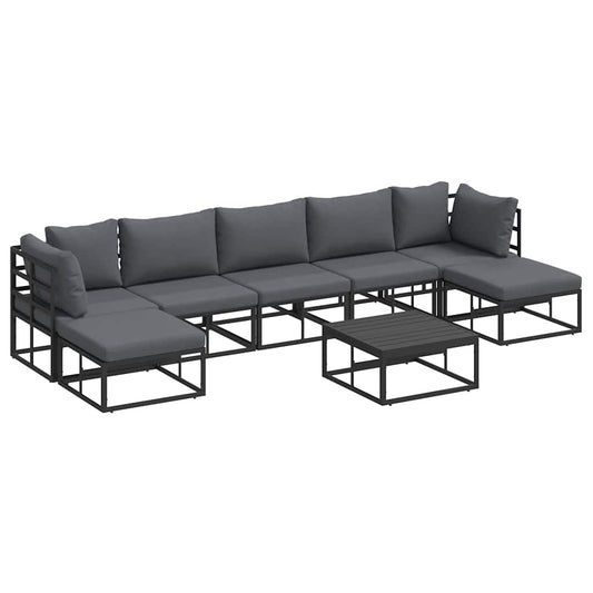 Garten-Sofa-Set mit Kissen 8 pcs Schwarz Aluminium
