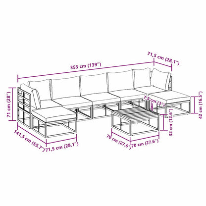 Garten-Sofa-Set mit Kissen 8 pcs Schwarz Aluminium