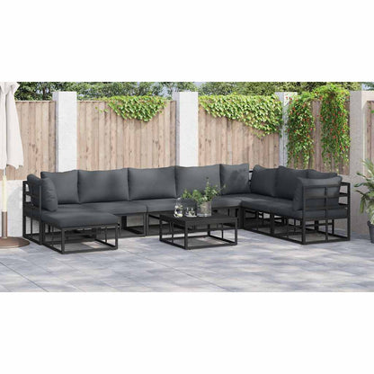 Garten-Sofa-Set mit Kissen 8 pcs Schwarz Aluminium