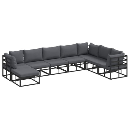 Garten-Sofa-Set mit Kissen 8 pcs Schwarz Aluminium