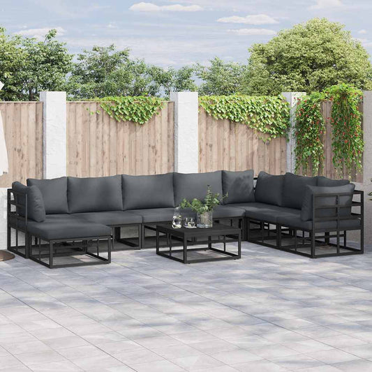 Garten-Sofa-Set mit Kissen 9 pcs Schwarz Aluminium
