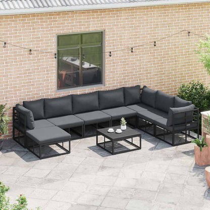 Garten-Sofa-Set mit Kissen 9 pcs Schwarz Aluminium