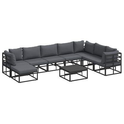 Garten-Sofa-Set mit Kissen 9 pcs Schwarz Aluminium