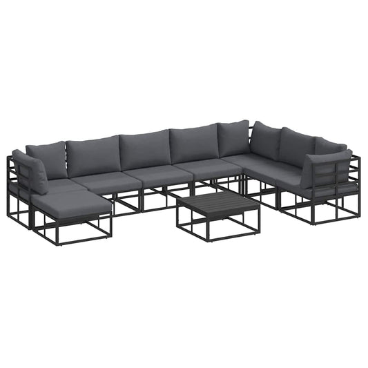 Garten-Sofa-Set mit Kissen 9 pcs Schwarz Aluminium