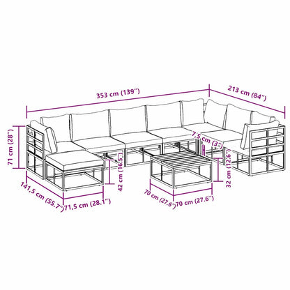 Garten-Sofa-Set mit Kissen 9 pcs Schwarz Aluminium