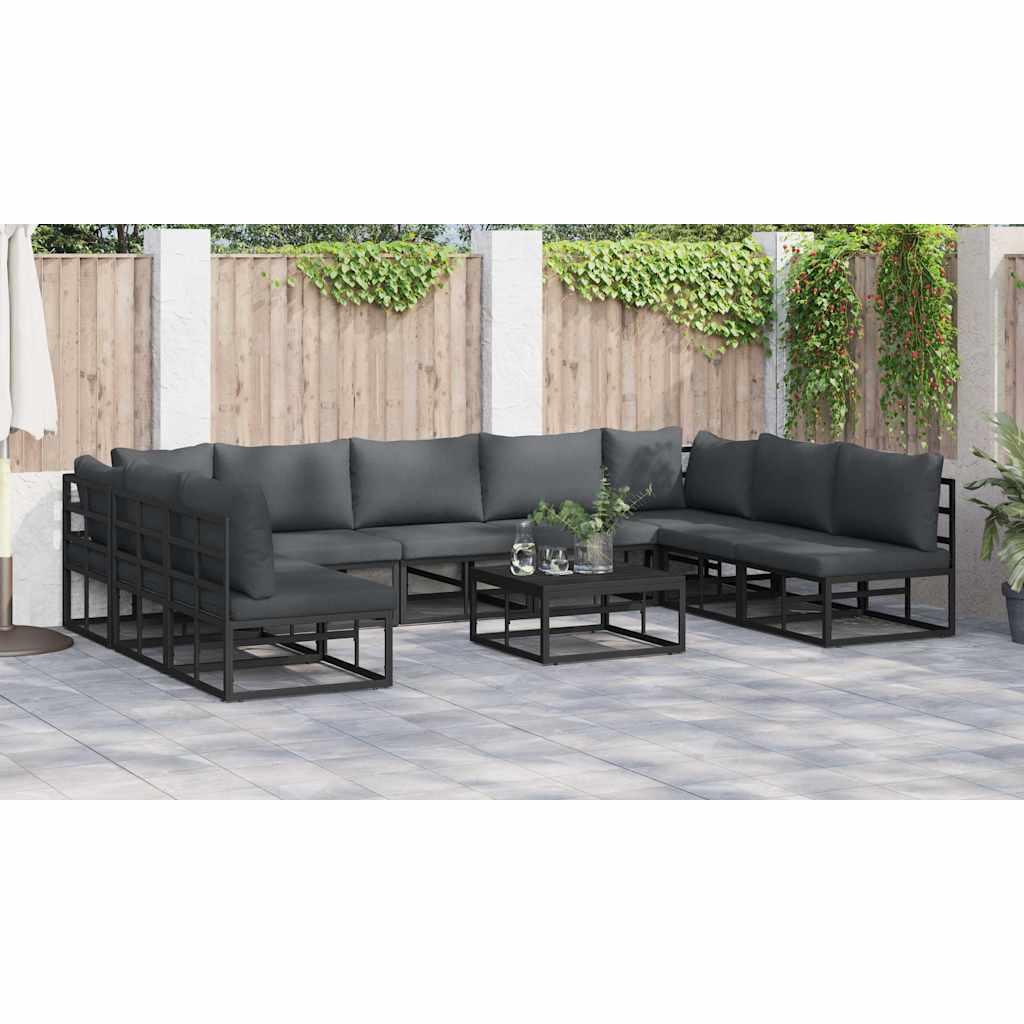 Garten-Sofa-Set mit Kissen 9 pcs Schwarz Aluminium