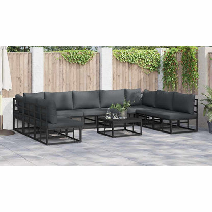 Garten-Sofa-Set mit Kissen 9 pcs Schwarz Aluminium